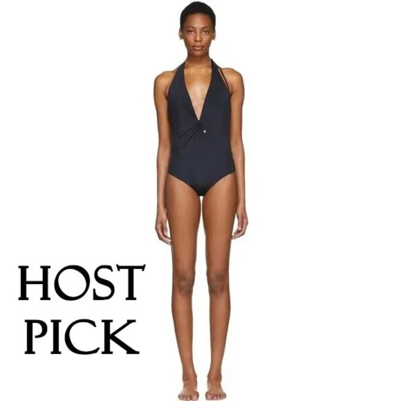 NWT Versace black plunging one piece swimsuit with signature gold tone accent, 4 - Picture 1 of 8